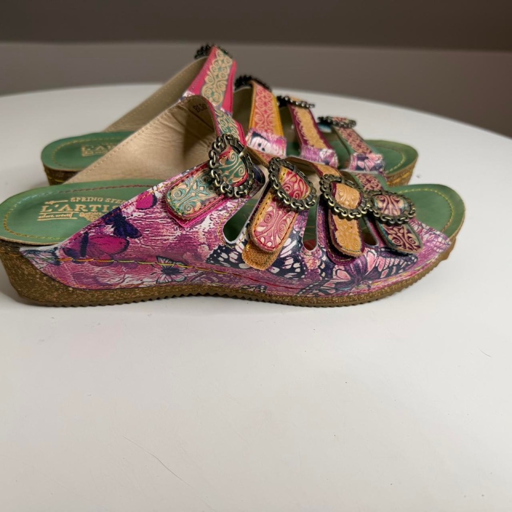 Spring Step L'Artiste Blessing Floral Leather Sandals EU 42 Artsy Boho Lagenlook - Picture 4 of 8